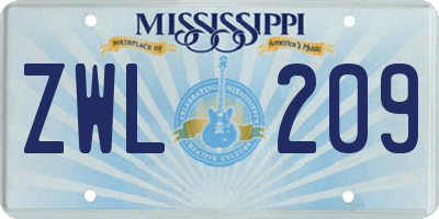 MS license plate ZWL209