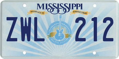 MS license plate ZWL212