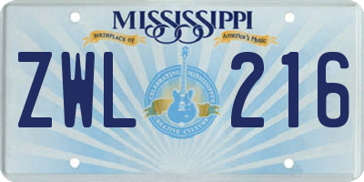 MS license plate ZWL216