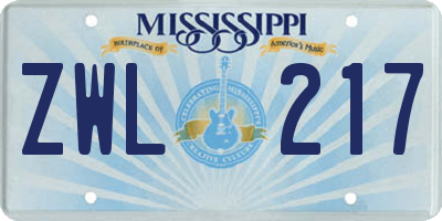 MS license plate ZWL217
