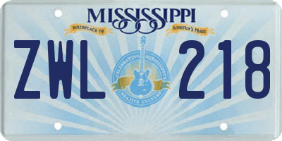 MS license plate ZWL218
