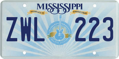 MS license plate ZWL223