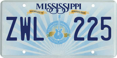 MS license plate ZWL225