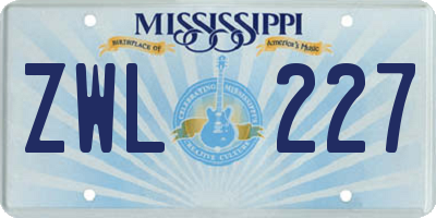 MS license plate ZWL227