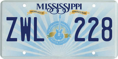 MS license plate ZWL228