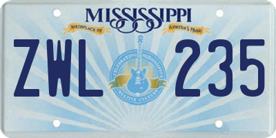 MS license plate ZWL235