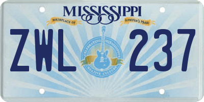 MS license plate ZWL237