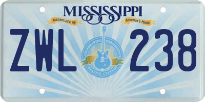 MS license plate ZWL238