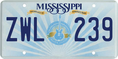 MS license plate ZWL239