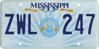MS license plate ZWL247
