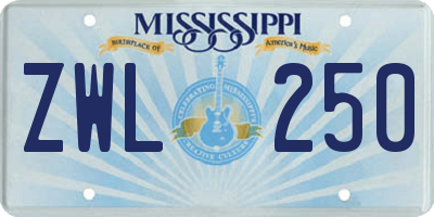 MS license plate ZWL250