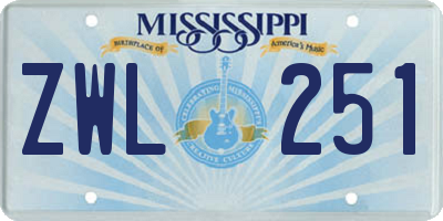 MS license plate ZWL251