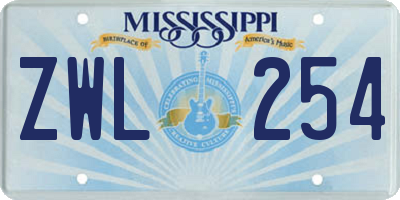 MS license plate ZWL254