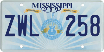 MS license plate ZWL258