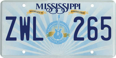 MS license plate ZWL265