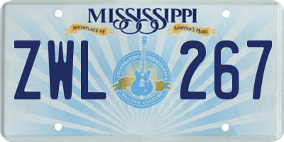 MS license plate ZWL267