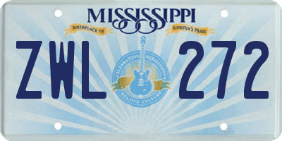 MS license plate ZWL272