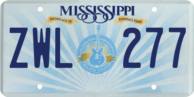 MS license plate ZWL277