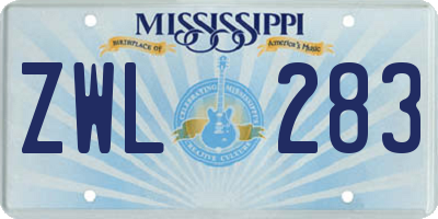 MS license plate ZWL283