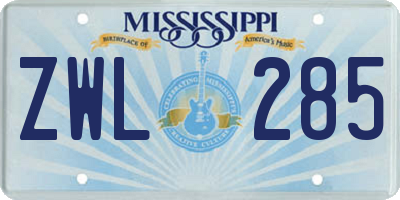 MS license plate ZWL285