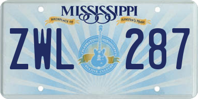 MS license plate ZWL287