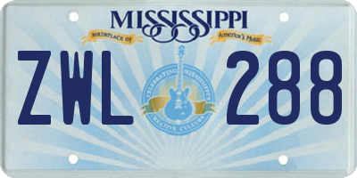 MS license plate ZWL288