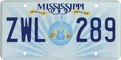 MS license plate ZWL289