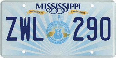 MS license plate ZWL290
