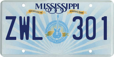MS license plate ZWL301