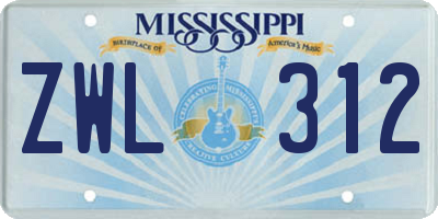MS license plate ZWL312