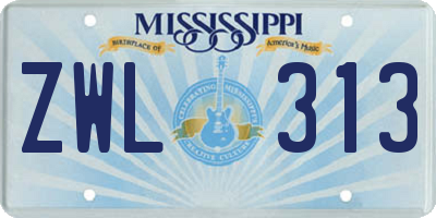 MS license plate ZWL313