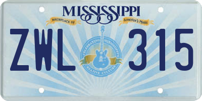 MS license plate ZWL315