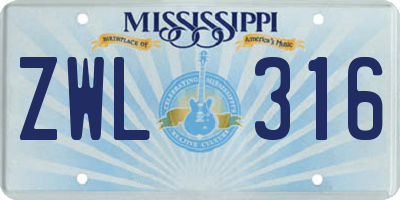MS license plate ZWL316