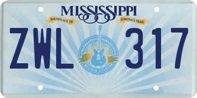 MS license plate ZWL317