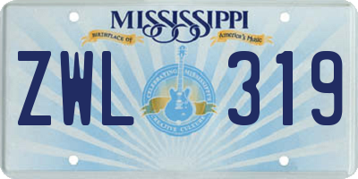 MS license plate ZWL319
