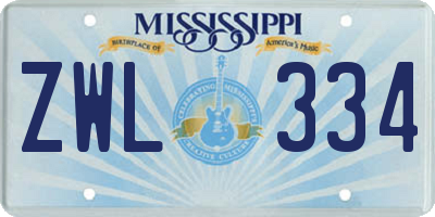 MS license plate ZWL334
