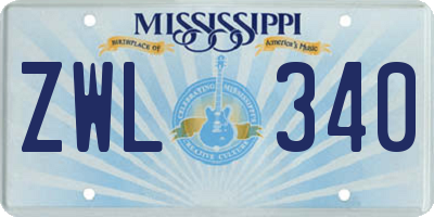 MS license plate ZWL340