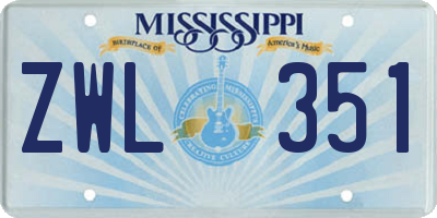 MS license plate ZWL351