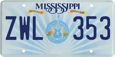 MS license plate ZWL353