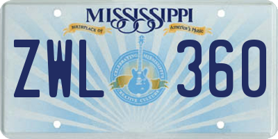 MS license plate ZWL360