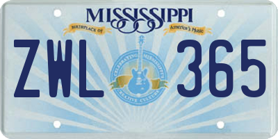 MS license plate ZWL365