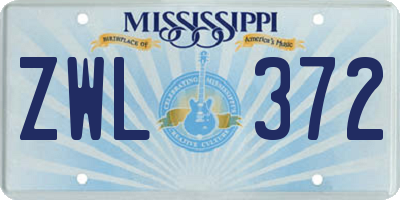 MS license plate ZWL372