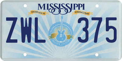 MS license plate ZWL375