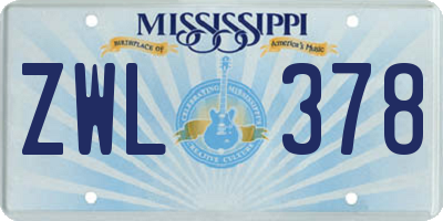 MS license plate ZWL378