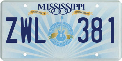 MS license plate ZWL381