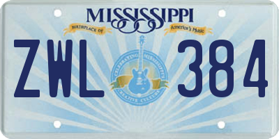 MS license plate ZWL384