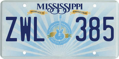 MS license plate ZWL385