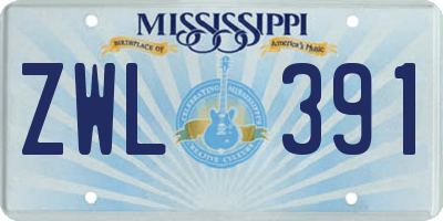 MS license plate ZWL391