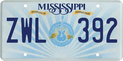 MS license plate ZWL392