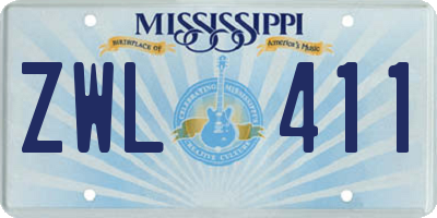 MS license plate ZWL411